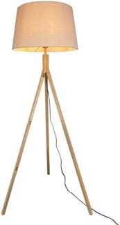 meineWunschleuchte Stehlampe mit Dreibein, Holz / Samt Creme / Weiß, ohne Leuchtmittel, Höhe 157 cm