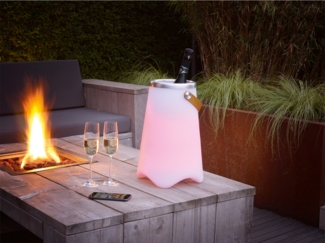 meineWunschleuchte 'Calloon' Tischlampe mit Farbwechsel, Bluetooth Lautsprecher & Weinkühler, Kunststoff weiß, Ø 24,5x38 cm