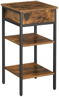 Vasagle Nachttisch mit Schublade und 2 Ablagen, Holz / Stahl vintagebraun-schwarz, 35 x 35 x 70 cm