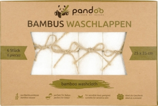 pandoo 100% Bambus Baby Waschlappen - kuschelweich, farbstofffrei, hypoallergen, anti-mikrobiell & antibakteriell für empfindliche Baby Haut - 25x25 cm weiß - 6 Stück