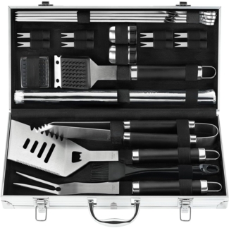 POLIGO Grillbesteck-Set im Koffer, 21-teilig, Edelstahl silber