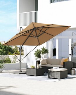 Songmics Sonnenschirm mit Ständer, 360° drehbar, UPF 50+, Khaki, 253 x 100 x 290 cm