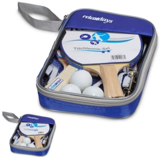 Relaxdays '2 Sterne' Tischtennis-Set, 2 Stück, Kunststoff / Holz blau