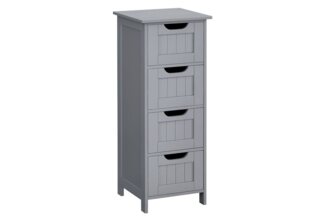 Vasagle Badezimmerschrank mit 4 Schubladen, MDF mystisches grau, 30 x 30 x 82 cm