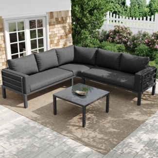 Merax Gartenmöbel-Set (4-5 Sitzplätze), Eisenrahmen grau