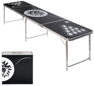 Jago Bierpong Tisch Set für Erwachsene, inkl. 6 Bälle, 100 Becher & Becherhalter, höhenverstellbar / klappbar, Aluminium schwarz, 240 x 610 x 55 cm