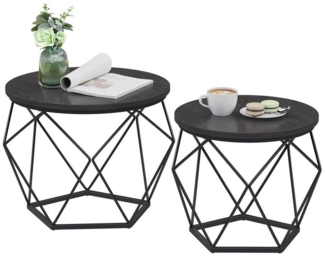 Vasagle Couchtisch rund, 2er Set, Wohnzimmertisch, Beistelltisch, modern, abnehmbare Tischplatte, für Wohnzimmer, tintenschwarz