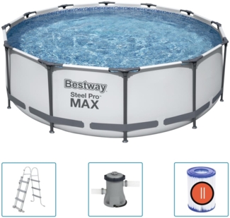 Steel Pro MAX™ Frame Pool Set mit Filterpumpe Ø 366 x 100 cm, lichtgrau, rund