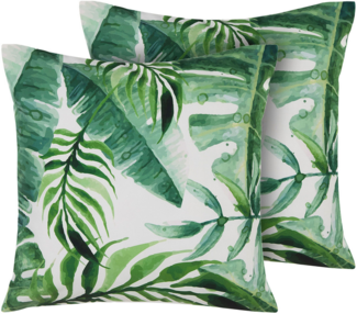 Beliani 'Pavelli' Gartenkissen, 2er-Set, Pflanzenmuster, Polyester grün, 45x45 cm