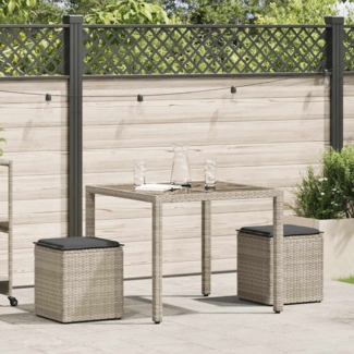 vidaXL Gartenhocker mit Kissen 2 Stk. Hellgrau 40x40x43 cm Poly Rattan 4104044