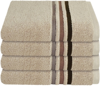 Schiesser Handtuch Skyline, 4er Set, mit Webbordüre, 100% Baumwolle Beige