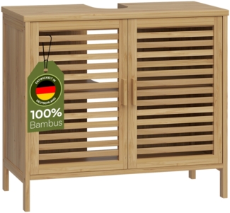 Bellamio 'Newa' Badezimmer Waschbeckenunterschrank, Bambus, natur, 60x33x65 cm, Badezimmerschrank mit 2 Ablagefächern
