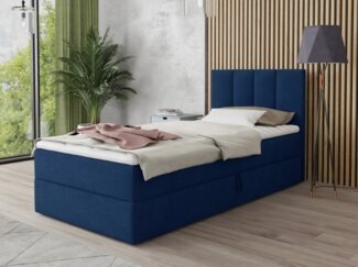 Boxspringbett Star Mini mit Bettkasten, Bonell-Matratze und Topper - Einzelbett mit Matratzentopper, Polsterbett, Bett, Schlafzimmer, Jugendzimmer (Dunkelblau (Kronos 09), 90 x 200 cm)