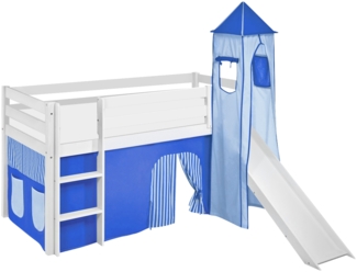 Lilokids 'Jelle' Spielbett 90x190 cm, Blau, Kiefer massiv, mit Turm, Rutsche und Vorhang