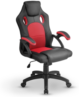 Juskys Racing Schreibtischstuhl Montreal (rot) ergonomisch, höhenverstellbar & gepolstert, bis 120 kg - Bürostuhl Drehstuhl PC Gaming Stuhl