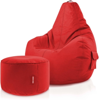 Green Bean® Sitzsack + Hocker, 2er Set, robust, waschbar, schmutzabweisend, Rot, 90 x 80 x 70 cm