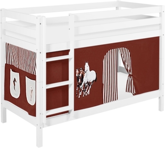 Lilokids 'Jelle' Etagenbett 90x200 cm, Pferde Braun Beige, Kiefer massiv, mit Vorhang und Lattenroste