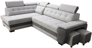 robin 'Grand' Ecksofa mit Schlaffunktion, Bettkasten & Kopfstützen, hochelastischer Schaum silber / schwarz, 277 x 180 x 86 cm