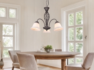 Pendelleuchte RUSTICA 3-flammig in Rostoptik mit Glasschirmen, Ø 55cm
