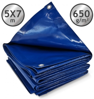 Jago® Abdeckplane mit 24 Ösen, wasserdicht und reißfest, PVC, Blau, 5x7 m, 650 g/m²