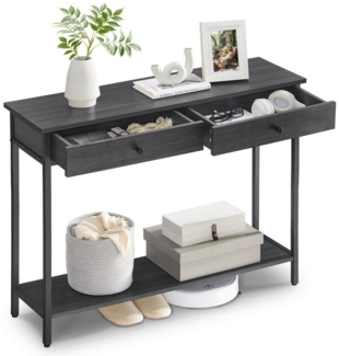 Vasagle Konsolentisch, Flurtisch, Beistelltisch, Sofatisch mit 2 Schubladen, Stahlgestell, Flur, Wohnzimmer, Industrie-Design, anthrazitgrau-tintenschwarz LNTDE015B07