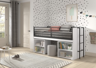 Halbhohes Bett mit Schreibtisch u. Regalen Sam 98 x 219 x 116.6 cm