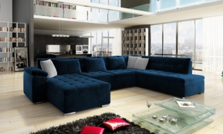 Mirjan24 'Niko Bis' Wohnlandschaft, Plüschstoff, 76 x 205 x 348 cm, Blau, Links