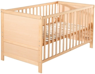 roba Gitterbettt 70 x 140 - 3-fach höhenverstellbar - 3 Schlupfsprossen - Babybett umbaubar - Holz natur