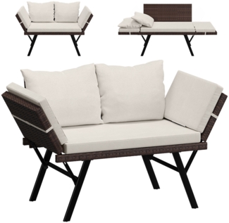 STEELSØN 'Elytra' Polyrattan Gartenbank mit Liegefunktion, inkl. Kissen, braun/beige, wetterfest, mit verstellbaren Armlehnen