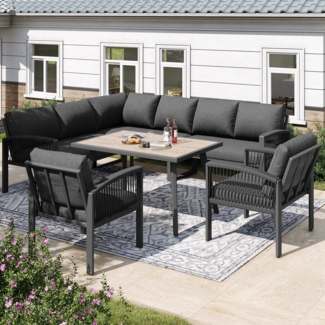 Merax Garten-Lounge-Set mit verstellbaren Beine und Sitz- und Rückenkissen, Polyester / Metall grau, 8 Personen