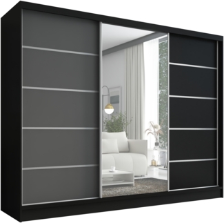 A&J MöbelLand Schwebetürenschrank AURELIA, Schwarz, Graphit | Schwarz, Leiste: Weiß