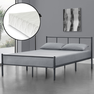en.casa Laos Metallbett, Doppelbett 140x200 cm, dunkelgrau, mit Matratze und Lattenrost