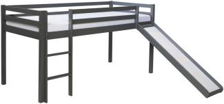 Homestyle4u Hochbett mit Rutsche Kiefer, 90x200 cm, grau