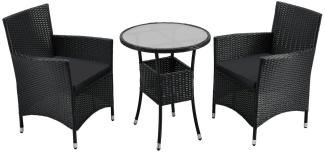 Juskys 'Bayamo' Balkon-Set für 2 Personen – Tisch, 2 Stühle mit Auflage, Polyrattan schwarz / grau