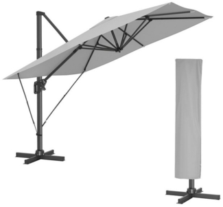Songmics Sonnenschirm mit Ständer, 360° drehbar, UPF 50+, Hellgrau, 253 x 290 x 290 cm