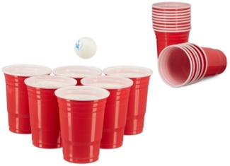 Relaxdays Bier Pong Set, 100 Becher, Kunststoff rot, 473 ml