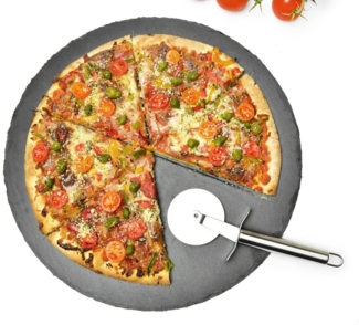 Pizzateller Set ø36cm aus Schiefer mit Pizzaschneider Pizzaschneidebrett Pizzabrett