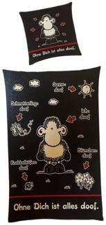 Bettwäsche Bettbezug 2-tlg 135x200cm Sheepworld "ohne Dich ist alles Doof"