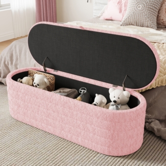 Merax Fußhocker mit Stauraum 120 x 40 cm, gepolsterter Fußhocker mit Stauraum, Sofahocker, Teddyfleece, Rosa