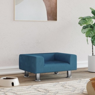 vidaXL Hundebett, Samt, Blau, 50 x 40 x 26.5 cm