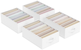SONGMICS Kleiderschrank-Organizer 4er Set, Aufbewahrungsbox 6 Fächer, Schubladen-Ordnungssystem, Ordnungsboxen faltbar, 42 x 30 x 17 cm, für Hosen, Kleidung, wolkenweiß RUSDE009W04
