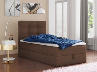 Boxspringbett Best Mini mit Bettkasten und Matratzentopper - Einzelbett mit Bonell-Matratze und Topper, Polsterbett, Bett, Schlafzimmer (Braun (Inari 24), 90 x 200 cm)