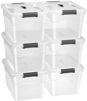 Juskys Aufbewahrungsbox mit Deckel, 6er-Set, stapelbar, Kunststoff transparent, 30 Liter