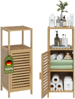 Bellamio 'Newa' Badezimmer Schrank, Bambus, natur, 85x33x33 cm, Badschrank mit 3 Ablagefächern