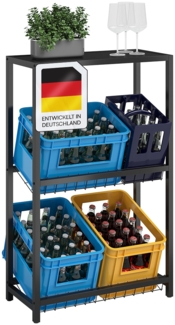 STEELSØN 'Montune' Getränkekistenregal, Metall schwarz, 115x70x33 cm, Aufbewahrung für 4 Kisten mit Gitterhalterung und Ablage