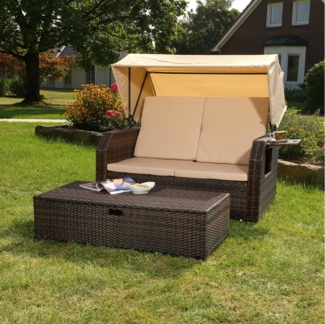 Rattan Sonnenbett Dach Rattan Braun Strandkorb Sonnenliege Liegebett Relaxliege