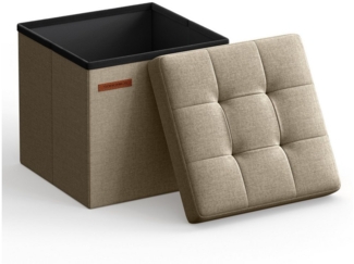 Songmics Sitzhocker mit Stauraum, faltbarer Hocker, Leinenimitat / MDF kamelbraun, 30 x 30 x 30 cm
