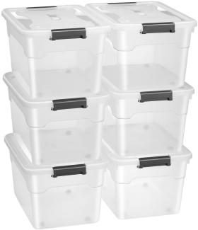 Juskys Aufbewahrungsbox mit Deckel, 6er-Set, stapelbar, Kunststoff transparent, 60 Liter