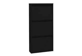 Betten-ABC Amelie – Moderner Schuhschrank, robust und platzsparend, aus pflegeleichtem Metall, Farbe: Schwarz, Klappen: Drei Klappen