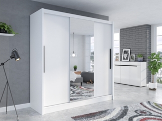 Kleiderschrank Elomo I, Farbe: Weiß / Weiß + Spiegel